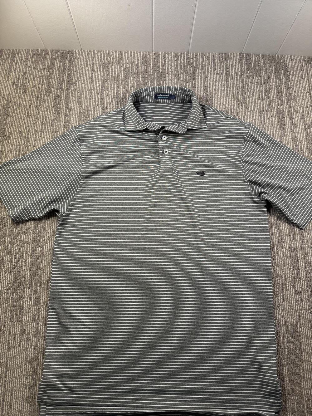 Southern Marsh Polo Shirt Mens Small Gray Stripe Duck Logo Casual Knit